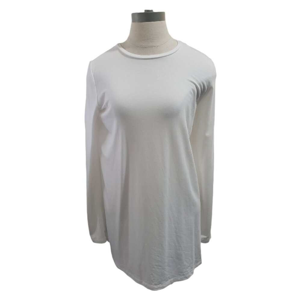 CT1810 Eileen Fisher Long Sleeve White Crew Neck Tee S/P